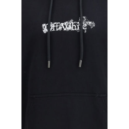 Sweatshirt Hoodie by Off-White for men in cotton black, white & signature features a slouchy chic silhouette, detailed with a slouchy chic and a signature for an elevated aesthetic.
