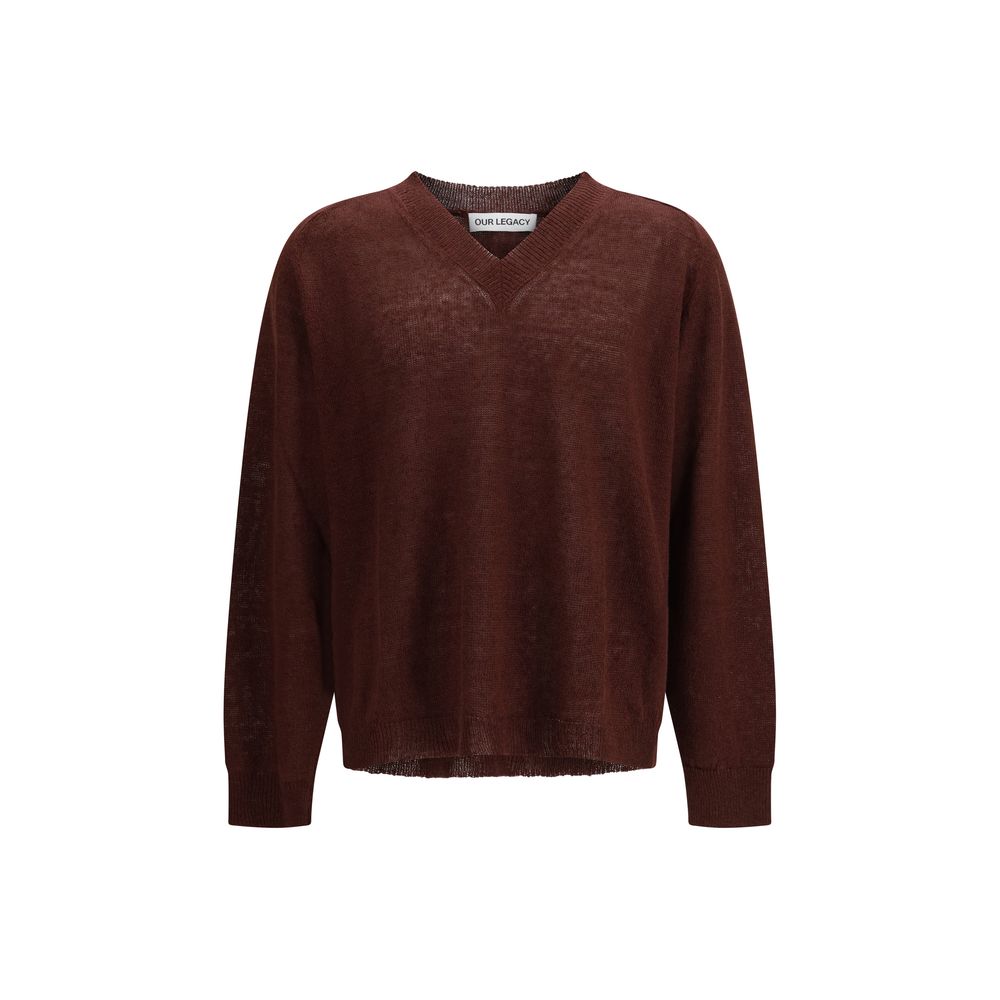 Sweatshirt by Our Legacy for men in linen & cotton bordeaux features an magnificent silhouette, showcasing a sophisticated v-neck neckline and long-sleeve detail for a truly magnificent finish.