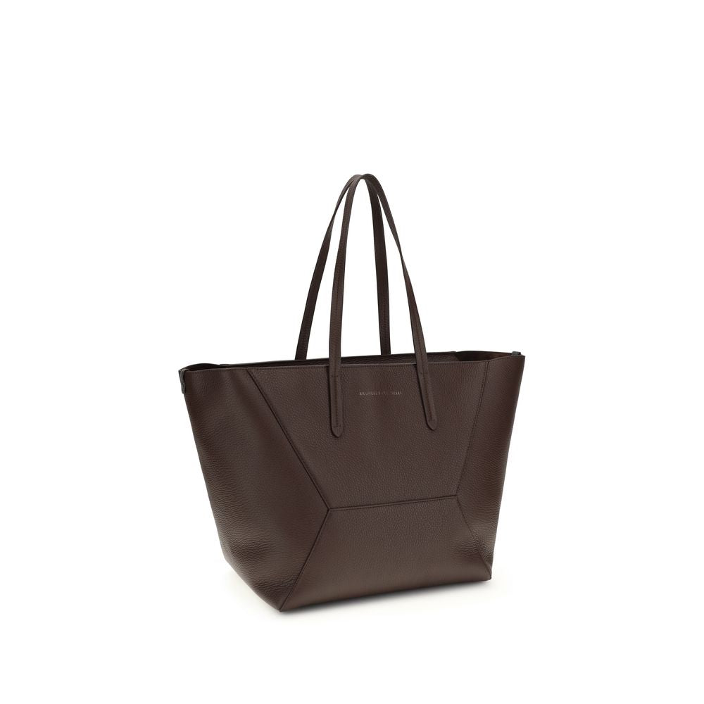 Tote Shoulder Bag by Brunello Cucinelli for women in bos taurus calf leather brown & print features a effortless sophistication silhouette, secured by a zipper with ample and versatile handle for a effortless sophistication finish.