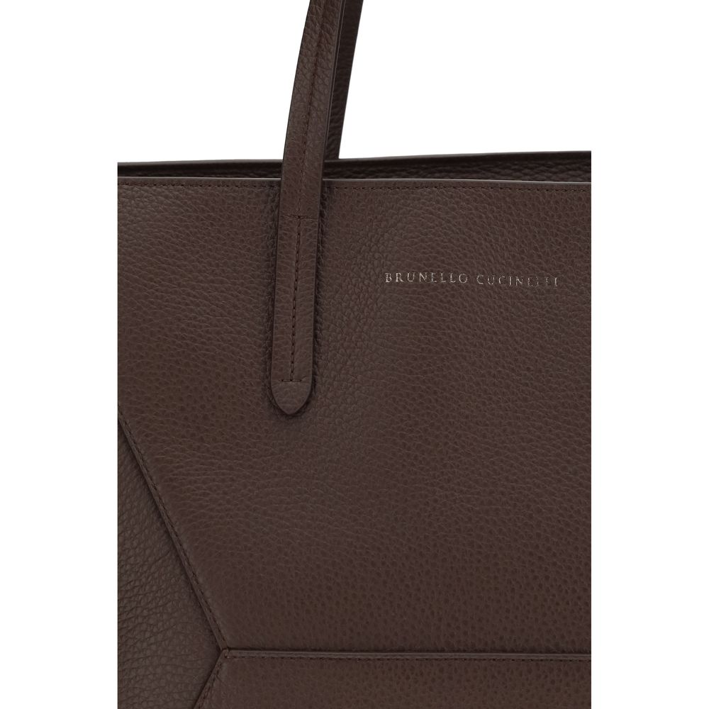 Tote Shoulder Bag by Brunello Cucinelli for women in bos taurus calf leather brown & print features an effortlessly chic silhouette with a secure zipper, ample , and versatile handle for effortlessly chic everyday luxury.