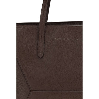 Tote Shoulder Bag by Brunello Cucinelli for women in bos taurus calf leather brown & print features an effortlessly chic silhouette with a secure zipper, ample , and versatile handle for effortlessly chic everyday luxury.
