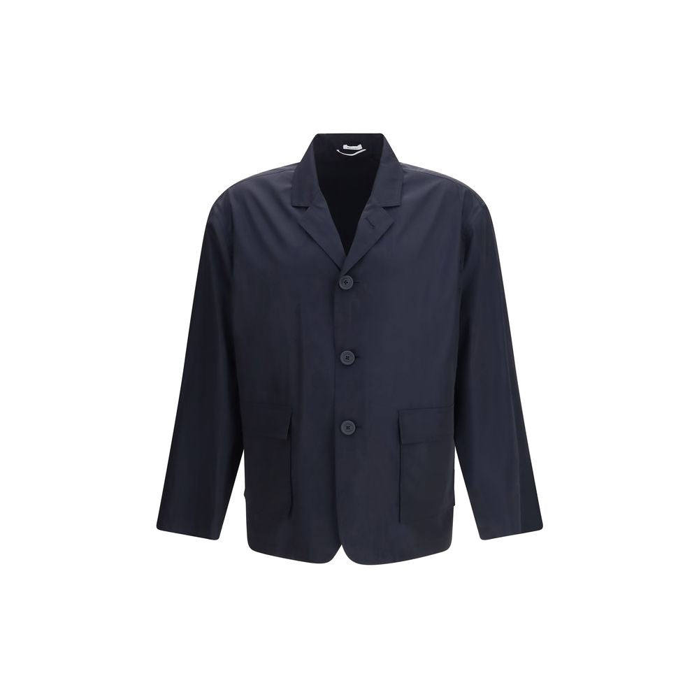 Overcoat by Thom Browne for men in polyester blue, signature & print features an satoral silhouette, showcasing a sophisticated and satoral lightweight & pockets for a premium, timeless look.