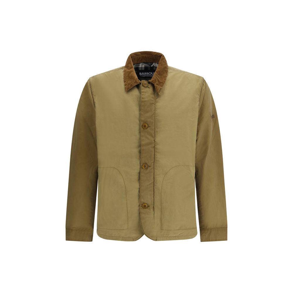 Overcoat by Barbour International for men in cotton corduroy beige, checked & signature showcases a architectural silhouette, artfully detailed with a distinctive and functional pockets for a architectural finish.