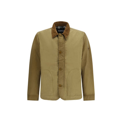 Overcoat by Barbour International for men in cotton corduroy beige, checked & signature showcases a architectural silhouette, artfully detailed with a distinctive and functional pockets for a architectural finish.