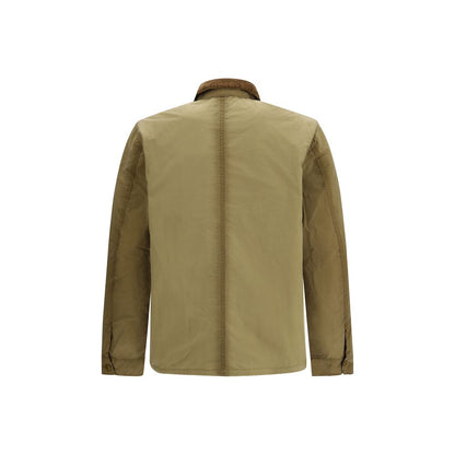Overcoat by Barbour International for men in cotton corduroy beige, checked & signature features an voluminous silhouette, showcasing distinct pockets and a voluminous for a truly voluminous aesthetic.