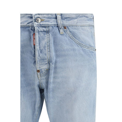 Jeans by Dsquared² for men in denim cotton blue presents a refined pantology silhouette, artfully defined by a refined pantology straight-leg & regular-fit, long, and a sophisticated .