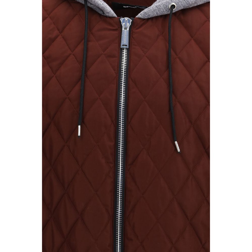 Hooded Bomber Jacket by Dsquared² for men in fabric black features a dramatic silhouette, showcasing a sophisticated and distinctive hooded for a dramatic aesthetic.
