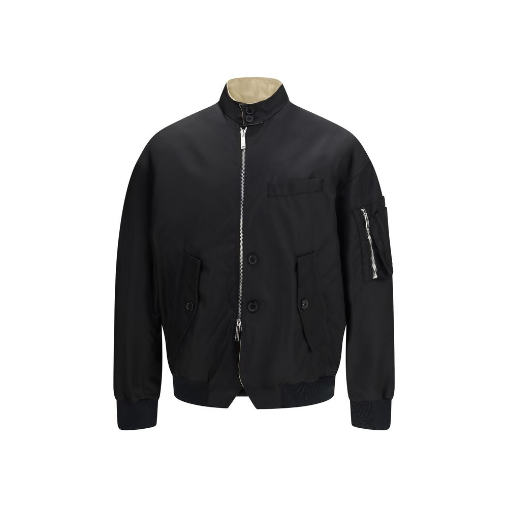 Bomber Jacket by Dsquared² for men in polyamide black presents a effortlessly chic silhouette, showcasing a sophisticated stand-collar neckline and premium pockets for a truly effortlessly chic finish.