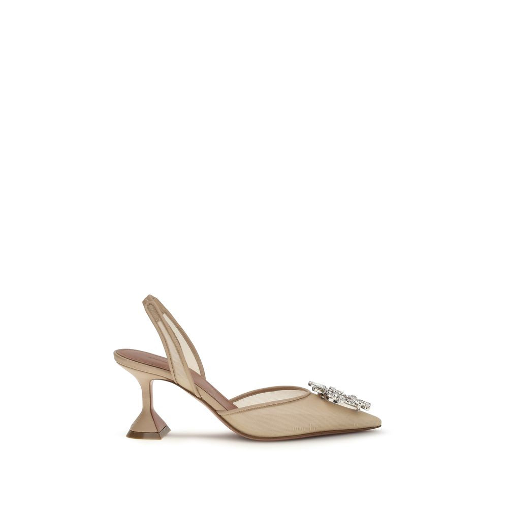 Amina Muaddi Women's Polyester Bos Taurus Calf Leather & Rhinestone High-Heel Slingback Pumps Heels - Beige