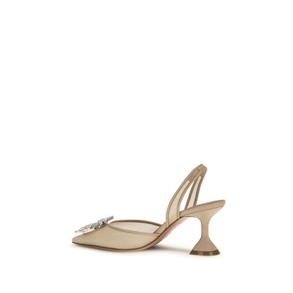 Amina Muaddi Women's Polyester Bos Taurus Calf Leather & Rhinestone High-Heel Slingback Pumps Heels - Beige