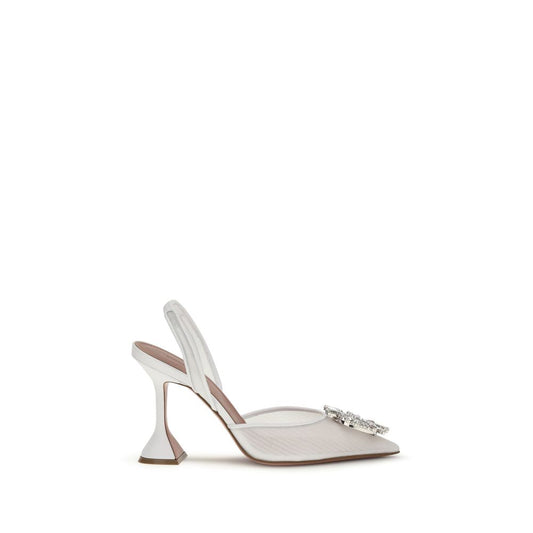 High-Heel Slingback Pumps Heels by Amina Muaddi for women in polyester bos taurus calf leather & rhinestone white showcases a exquisite silhouette, perfectly accentuating Women's Polyester Bos Taurus Calf Leather & Rhinestone High-Heel Slingback Pumps Heels with a exquisite high-heel and exquisite almond toe style.