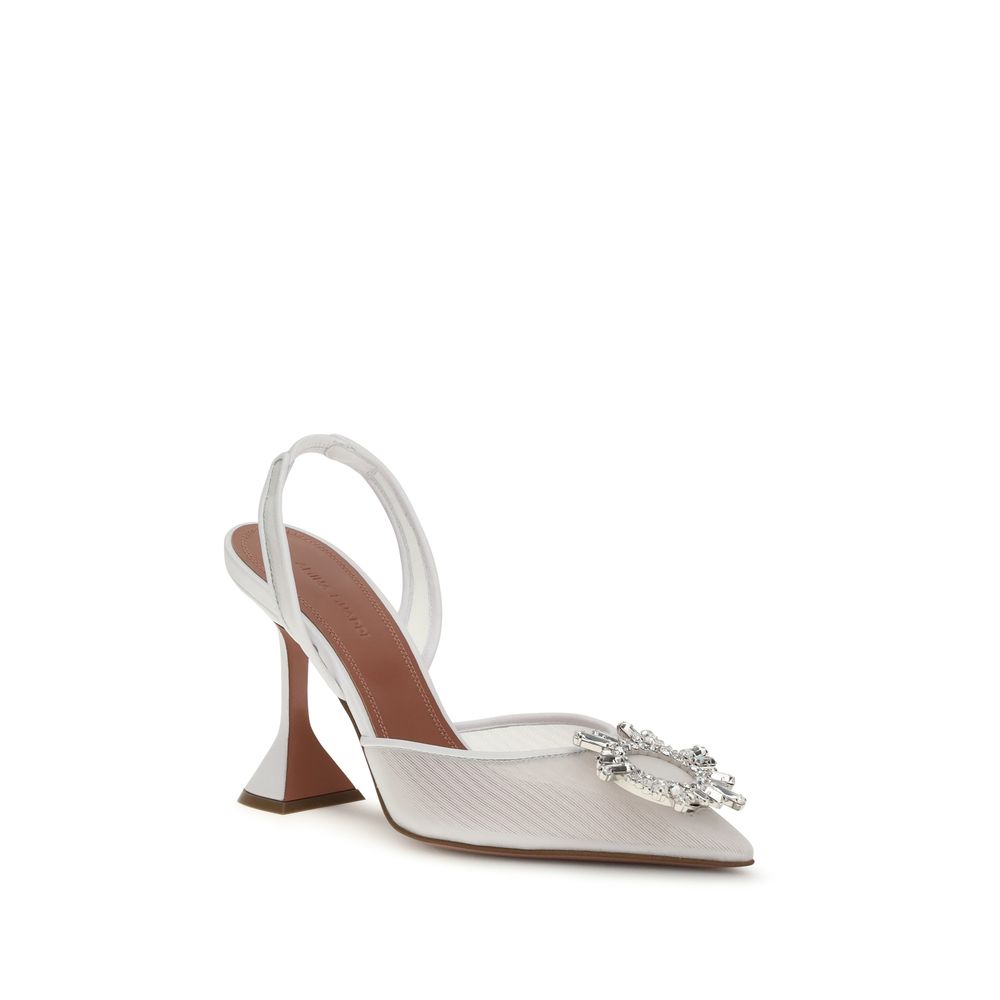 High-Heel Slingback Pumps Heels by Amina Muaddi for women in polyester bos taurus calf leather & rhinestone and white showcases a effortlessly elegant silhouette as Women's Polyester Bos Taurus Calf Leather & Rhinestone High-Heel Slingback Pumps Heels, featuring a effortlessly elegant high-heel and a effortlessly elegant almond toe style for an elegant look.