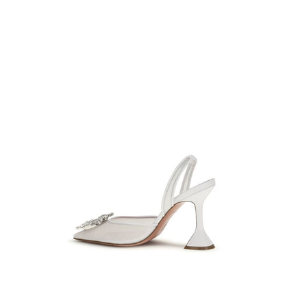 High-Heel Slingback Pumps Heels by Amina Muaddi for women in polyester bos taurus calf leather & rhinestone white features a effortless chic silhouette, showcasing the Women's Polyester Bos Taurus Calf Leather & Rhinestone High-Heel Slingback Pumps Heels design with a effortless chic high-heel and almond toe style for a effortless chic finish.