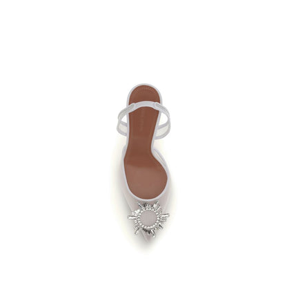 High-Heel Slingback Pumps Heels by Amina Muaddi for women in polyester bos taurus calf leather & rhinestone white features a effortlessly chic Women's Polyester Bos Taurus Calf Leather & Rhinestone High-Heel Slingback Pumps Heels design with a sophisticated high-heel and elegant almond toe style.