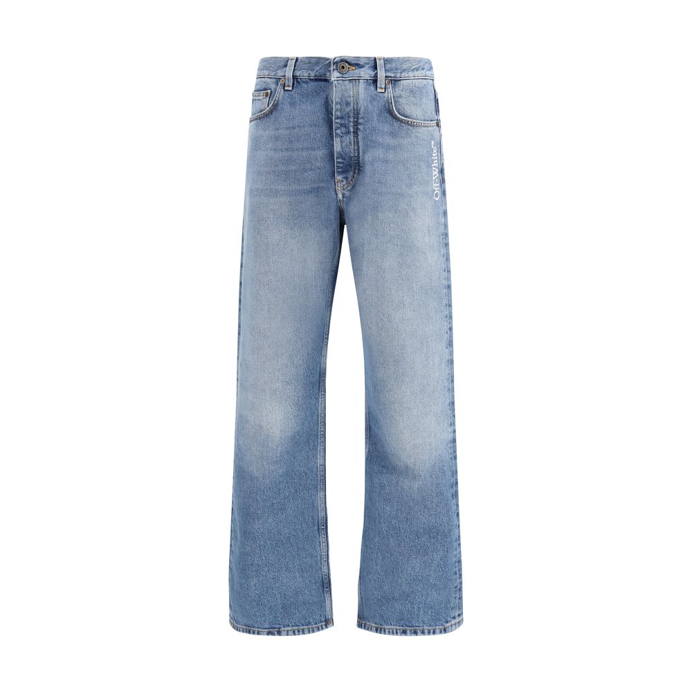 Jeans by Off-White for men in denim cotton blue & white features a refined silhouette with a refined relaxed-fit, regular-fit & slim, defined by a and a refined long for a refined finish.