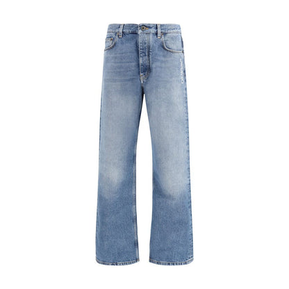 Jeans by Off-White for men in denim cotton blue & white features a refined silhouette with a refined relaxed-fit, regular-fit & slim, defined by a and a refined long for a refined finish.