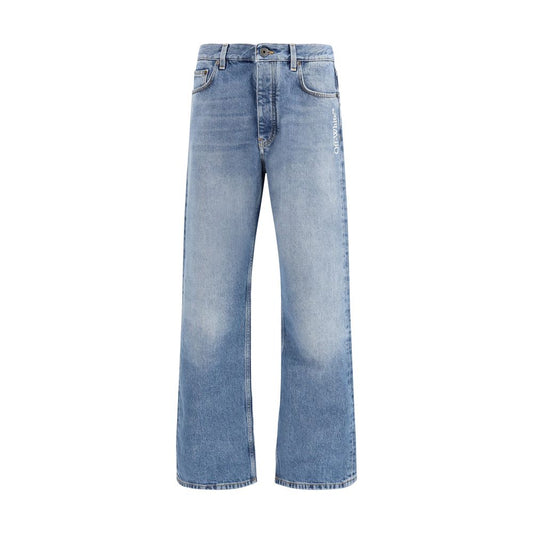 Jeans by Off-White for men in denim cotton blue & white features a refined silhouette with a refined relaxed-fit, regular-fit & slim, defined by a and a refined long for a refined finish.