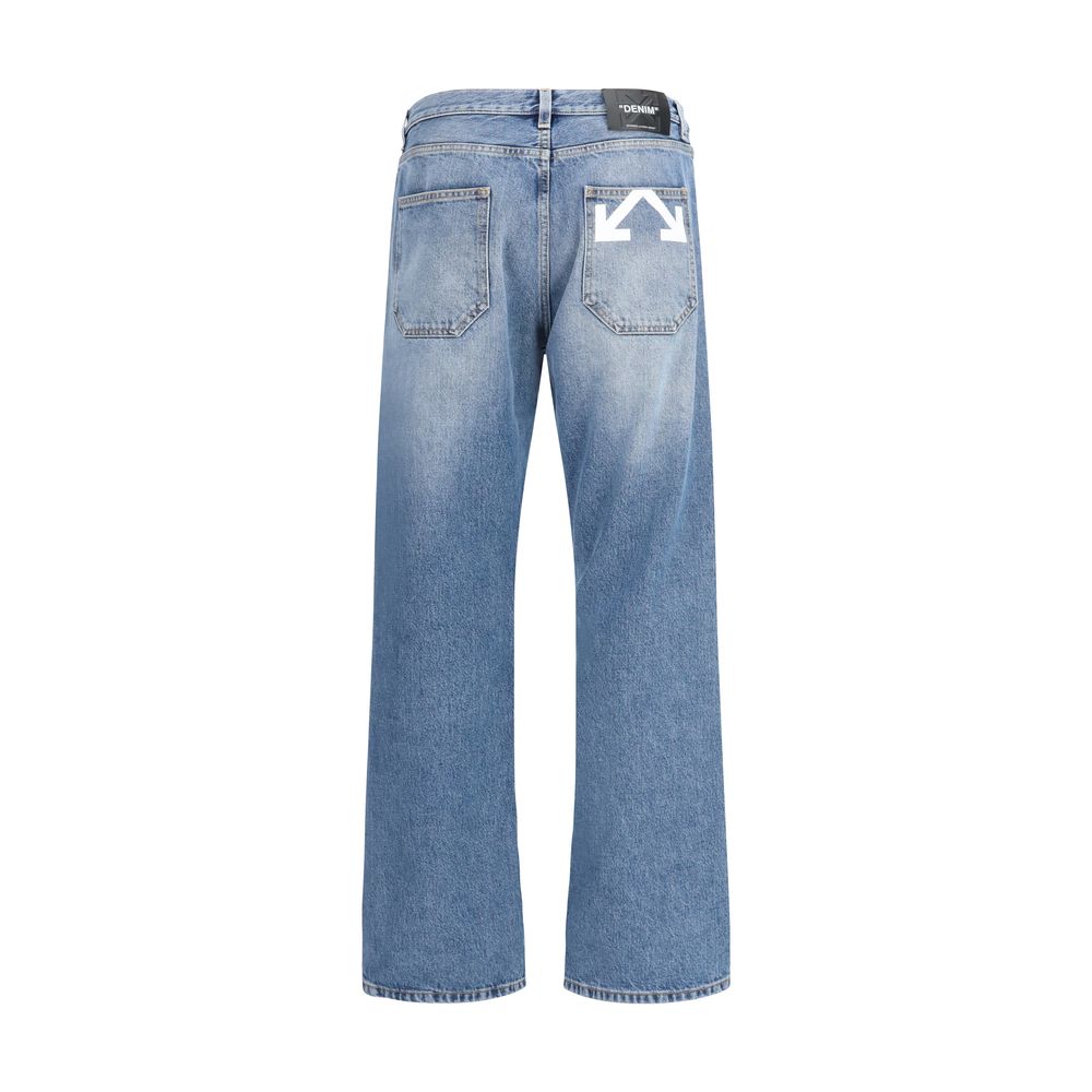 Jeans by Off-White for men in denim cotton blue & white features an sophisticated and relaxed-fit, regular-fit & slim with a precise long, creating a sophisticated and sophisticated silhouette.