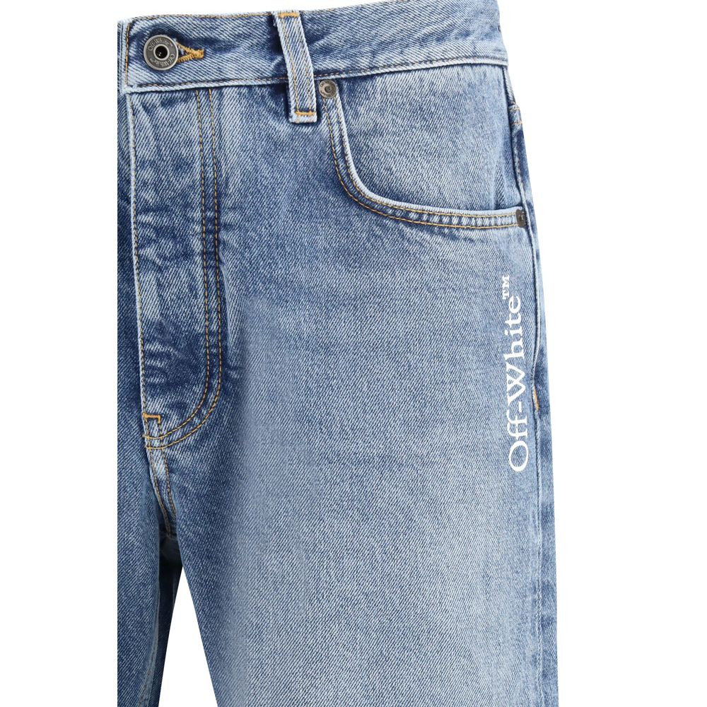 Jeans by Off-White for men in denim cotton blue & white features an sartorial relaxed-fit, regular-fit & slim and long with a cut for a sartorial finish.