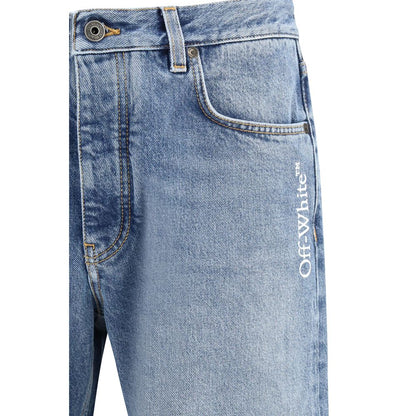 Jeans by Off-White for men in denim cotton blue & white features an sartorial relaxed-fit, regular-fit & slim and long with a cut for a sartorial finish.
