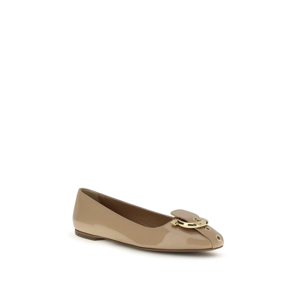 Ballet Flat Shoes by Ferragamo for women in bos taurus calf leather beige features an statuesque silhouette from the Gancini Women's Bos Taurus Calf Leather Ballet Flat Shoes collection, showcasing a and a statuesque for a statuesque look.