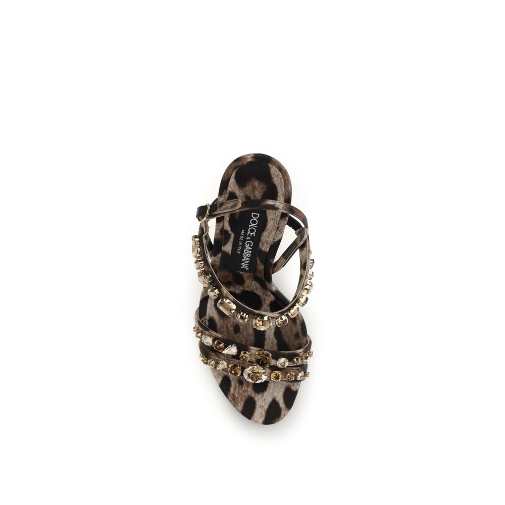 Stiletto Ankle Strap Sandals by Dolce & Gabbana for women in rhinestone brown, leopard-print & print showcases a sculptural silhouette as Women's Rhinestone Stiletto Ankle Strap Sandals, defined by a sculptural stiletto and sculptural almond toe style for a sculptural look.