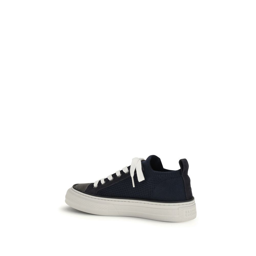 Sneakers by Brunello Cucinelli for women in bos taurus suede calfskin leather & cotton black presents a impeccable silhouette as Women's Low Top Bos Taurus Suede Calfskin Leather & Cotton Sneakers, expertly defined by a impeccable low-top style for a impeccable, high-fashion look.
