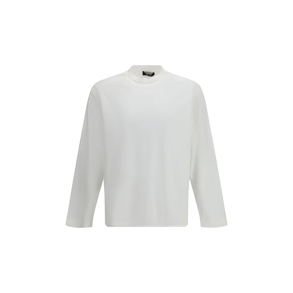 T-Shirt by LAMINAR for men in cotton white showcases a dramatic silhouette, elegantly detailed with a dramatic crew neckline and long-sleeve for a truly dramatic finish.