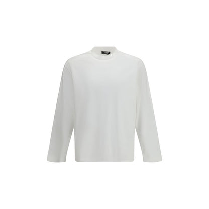 T-Shirt by LAMINAR for men in cotton white showcases a dramatic silhouette, elegantly detailed with a dramatic crew neckline and long-sleeve for a truly dramatic finish.