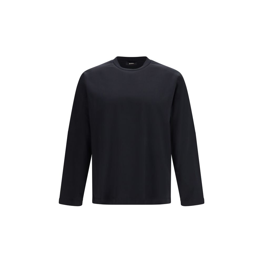 Activewear T-Shirt by LAMINAR for men in cotton black features a sporty silhouette with long-sleeve and crew neckline, showcasing innovative for a sporty finish.