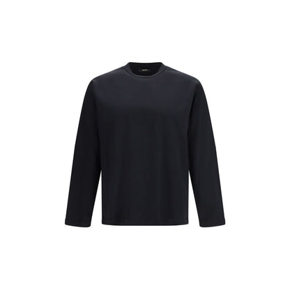 Activewear T-Shirt by LAMINAR for men in cotton black features a sporty silhouette with long-sleeve and crew neckline, showcasing innovative for a sporty finish.