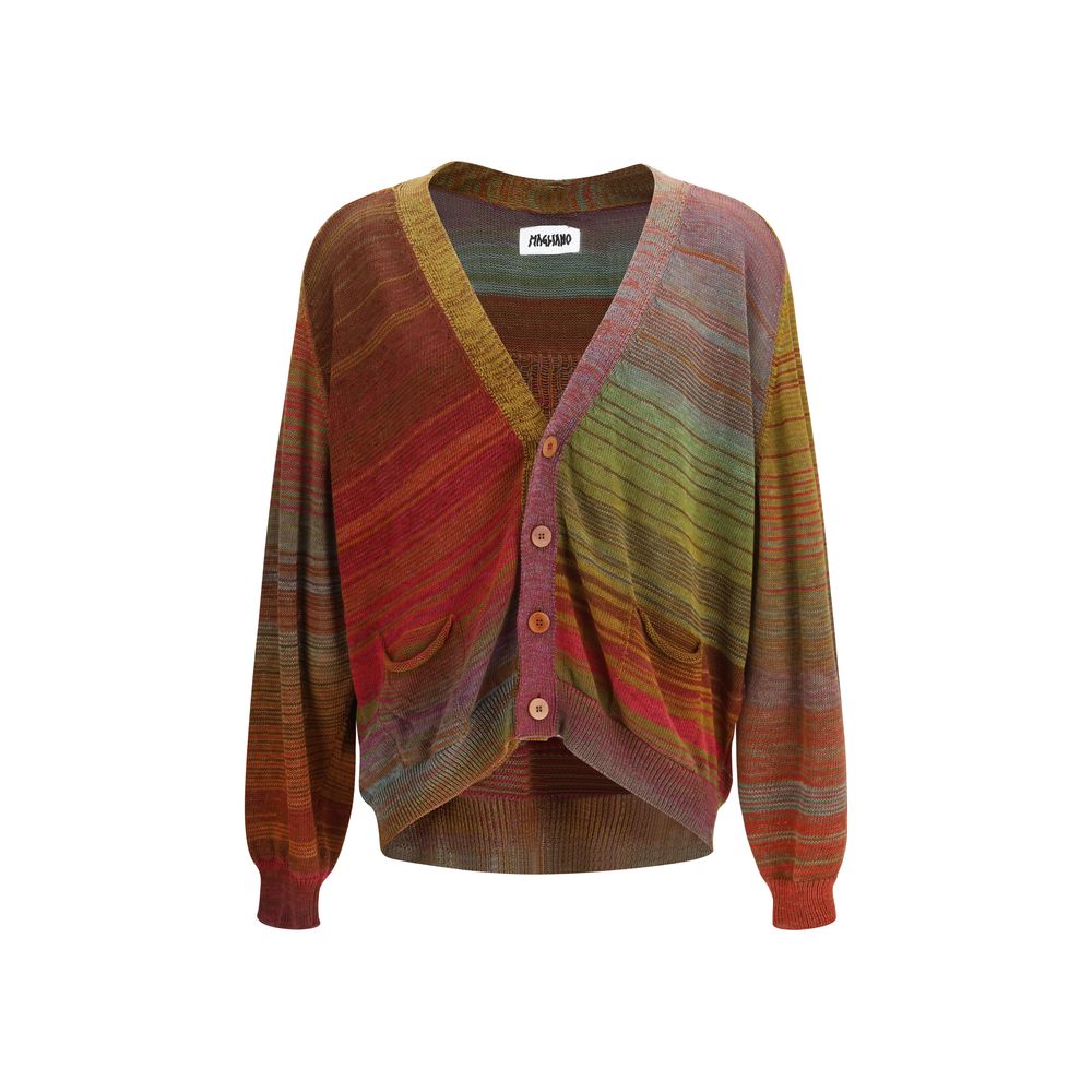 Cardigan by Magliano for men in cotton multicolor & striped showcases a luxurious silhouette, meticulously detailed with a sophisticated v-neck neckline and for a refined finish.