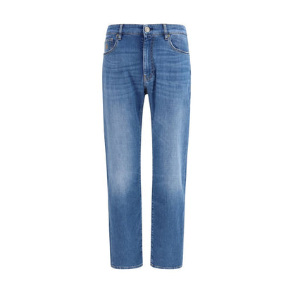 Jeans by MooRER for men in stretch denim cotton blue features an sartorial straight-leg & regular-fit and long with a cut for a sartorial finish.