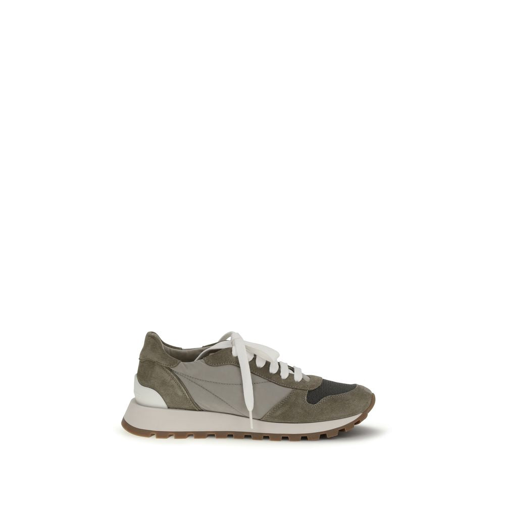 Athletic Sneakers by Brunello Cucinelli for women in tu polyamide polyester & calf leather bicolour features an effortless chic silhouette, showcasing the signature athletic style of the Women's Athletic TU Polyamide Polyester & Calf Leather Sneakers collection with a truly effortless chic finish.
