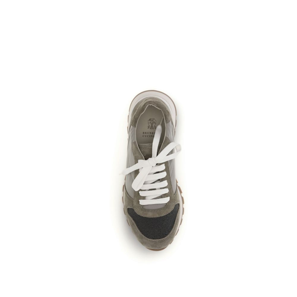 Athletic Sneakers by Brunello Cucinelli for women in tu polyamide polyester & calf leather bicolour presents a sleek silhouette, perfectly capturing the athletic style essence of Women's Athletic TU Polyamide Polyester & Calf Leather Sneakers with its sleek design and premium finish.