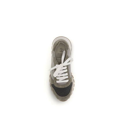Athletic Sneakers by Brunello Cucinelli for women in tu polyamide polyester & calf leather bicolour presents a sleek silhouette, perfectly capturing the athletic style essence of Women's Athletic TU Polyamide Polyester & Calf Leather Sneakers with its sleek design and premium finish.
