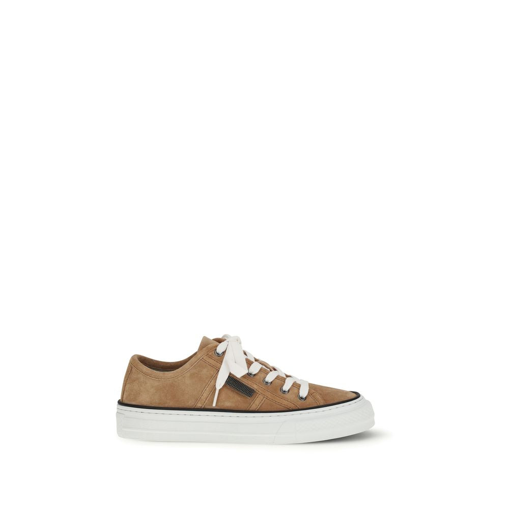 Sneakers by Brunello Cucinelli for women in bos taurus suede calf leather beige presents a on trend silhouette from the Women's Low Top Bos Taurus Suede Calf Leather Sneakers collection, showcasing a on trend low-top style for an elevated aesthetic.