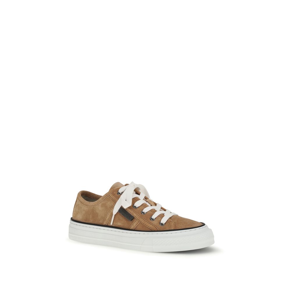 Sneakers by Brunello Cucinelli for women in bos taurus suede calf leather beige features an timeless silhouette from the Women's Low Top Bos Taurus Suede Calf Leather Sneakers collection, showcasing a signature low-top style with an timeless finish.