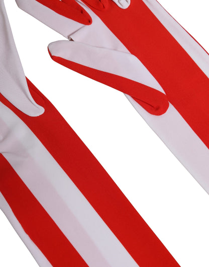 Dolce & Gabbana Stretch Nylon Elbow Length Gloves - Red White Signature Striped