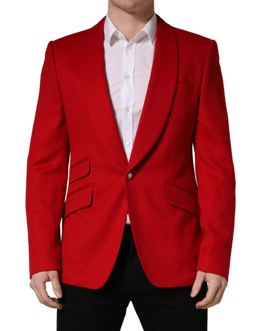Blazer by Dolce & Gabbana for men in silk & cashmere red showcases a discerning silhouette, elegantly detailed with a sophisticated single-breasted neckline and premium for a truly discerning finish.