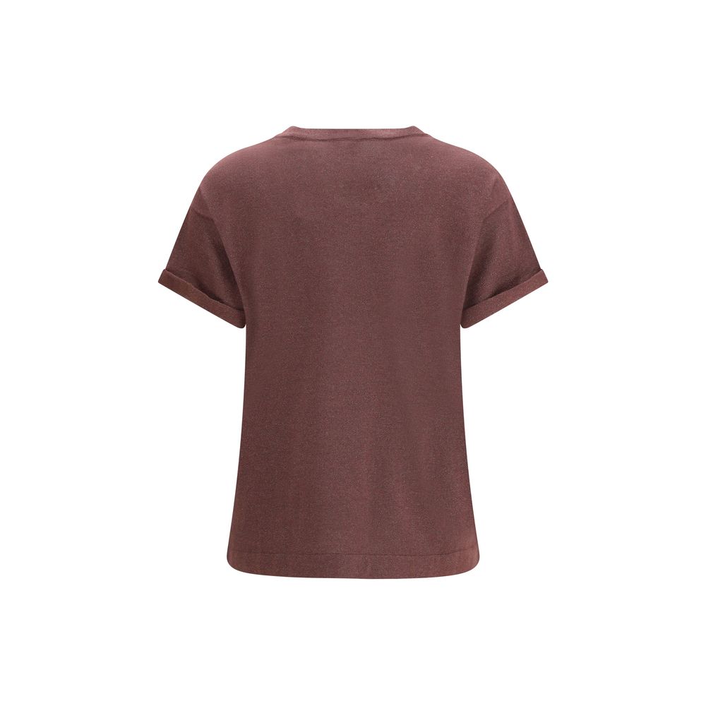 T-Shirt by Brunello Cucinelli for women in nylon polyester cashmere & capra leather bordeaux showcases a dramatic silhouette, elegantly detailed with a dramatic crew neckline and for a truly dramatic finish.