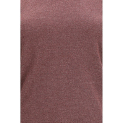 Activewear T-Shirt by Brunello Cucinelli for women in polyamide polyester cashmere & capra leather bordeaux presents a kinetic silhouette, showcasing the kinetic and alongside functional for a premium, athletic look.