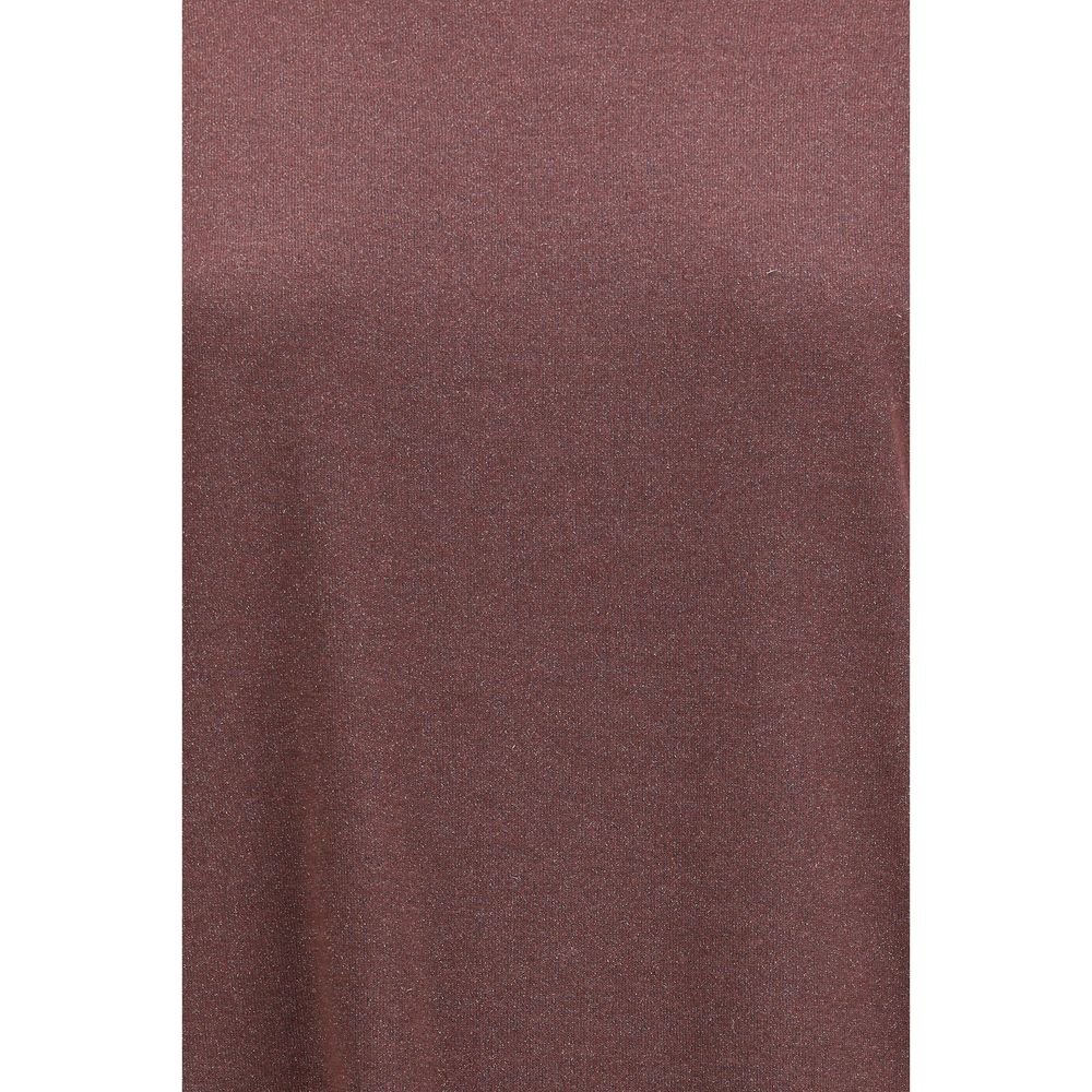 T-Shirt by Brunello Cucinelli for women in nylon polyester cashmere & capra leather bordeaux showcases a fashionable silhouette, elegantly detailed with a fashionable and for a sophisticated, high-fashion look.