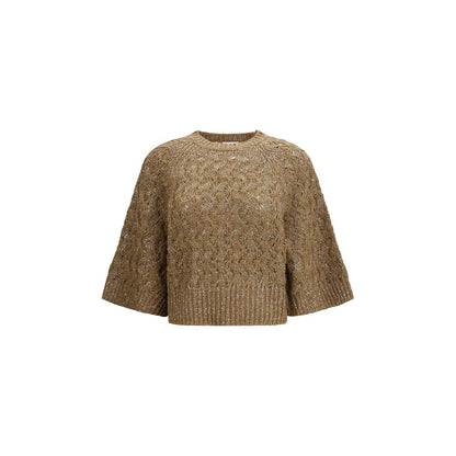 Sweatshirt by Brunello Cucinelli for women in linen polyamide polyester & silk beige presents a smart casual silhouette, featuring a smart casual crew neckline and short-sleeve for a sophisticated look.
