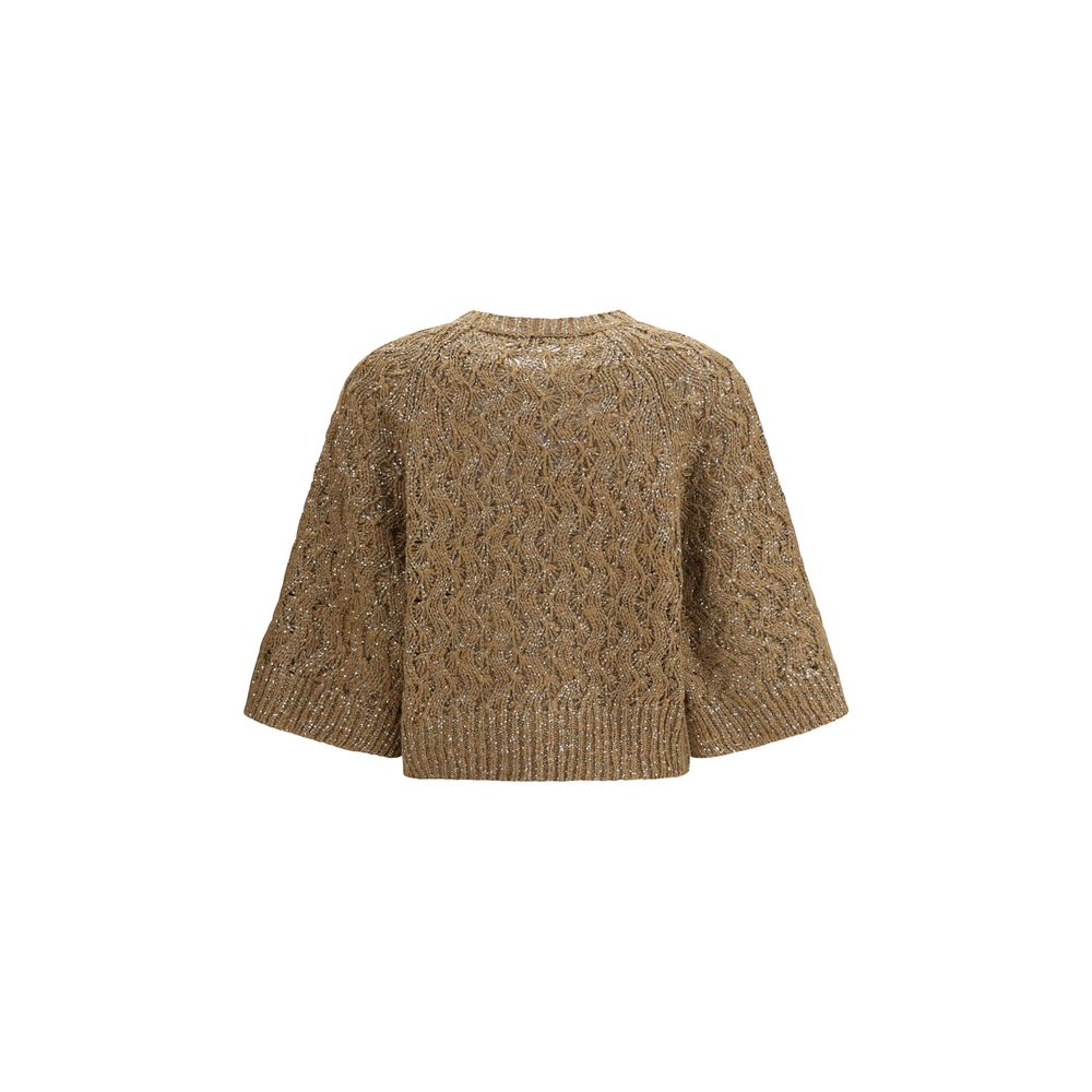 Sweatshirt by Brunello Cucinelli for women in linen polyamide polyester & silk beige showcases a slouchy chic silhouette, artfully detailed with a slouchy chic crew neckline and for a slouchy chic finish.