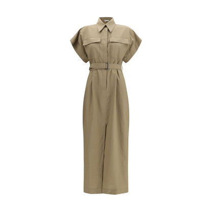 Dress by Brunello Cucinelli for women in polyamide cotton beige showcases a striking silhouette, elegantly detailed with a short-sleeve, refined , and a striking midi short for a striking finish.