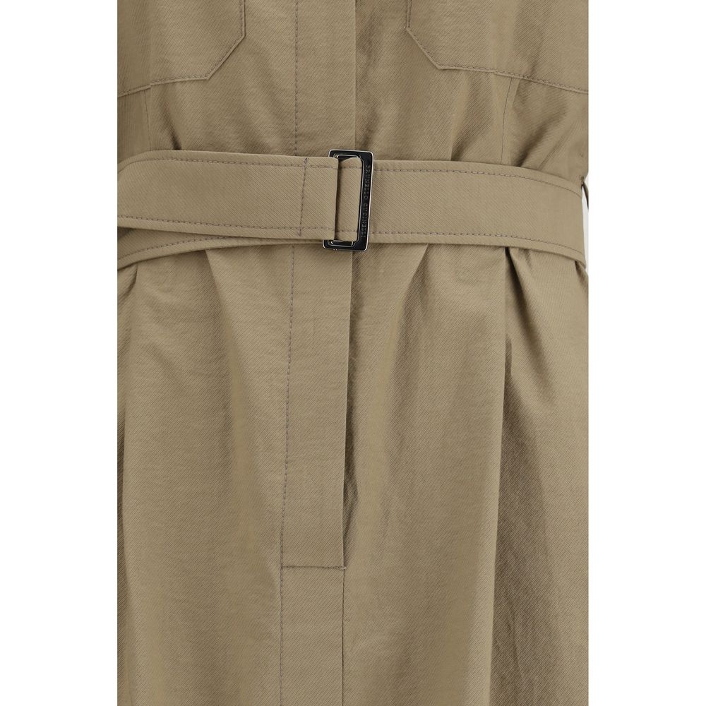 Dress by Brunello Cucinelli for women in polyamide cotton beige features a dramatic silhouette, showcasing an elegant and that flows into a dramatic midi short.