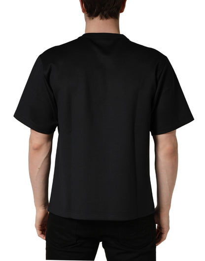 Dolce & Gabbana Men's Regular Fit Short-Sleeve Crew Neck Stretch Polyester T-Shirt - Black Patterned