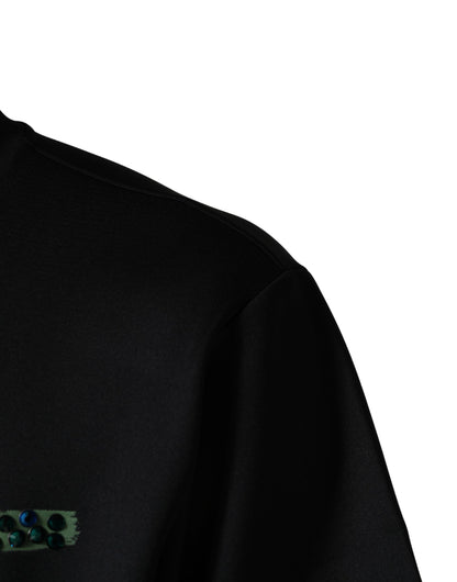 Dolce & Gabbana Men's Regular Fit Short-Sleeve Crew Neck Stretch Polyester T-Shirt - Black Patterned