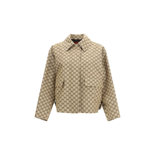 Bomber Jacket by Gucci for women in cotton canvas beige, patterned & signature features an contemporary silhouette, showcasing a sophisticated and contemporary pockets for a truly refined look.
